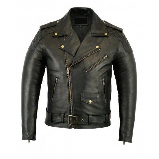 Men’s Classic Black Leather Biker Jacket