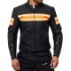 Men’s Black Leather Racing Jacket with Orange Stripes