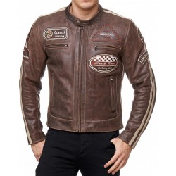 Men’s Vintage Brown Leather Racing Jacket