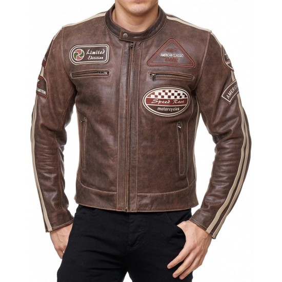 Men’s Vintage Brown Leather Racing Jacket