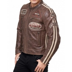 Men’s Vintage Brown Leather Racing Jacket