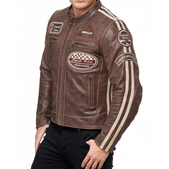 Men’s Vintage Brown Leather Racing Jacket