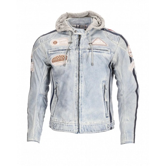 Men’s Blue Leather Street Racer Jacket
