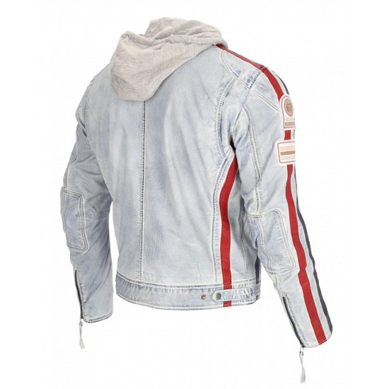 Men’s Blue Leather Street Racer Jacket