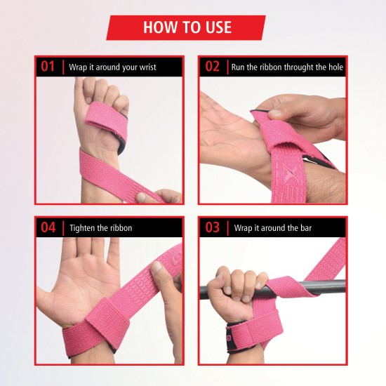 Lifting Wrist Straps Pink with Silicone 24 inch