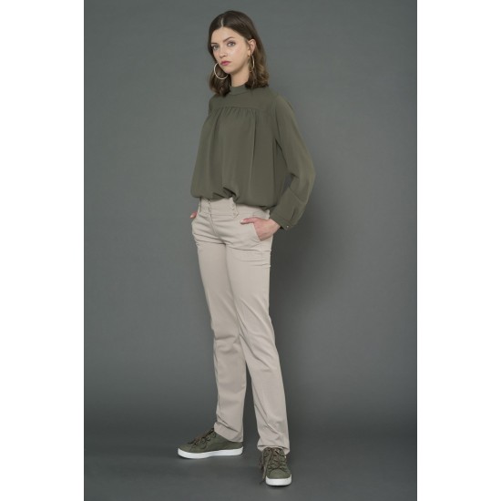 For You Moda Women's Front Smocking Detailed Green Blouse