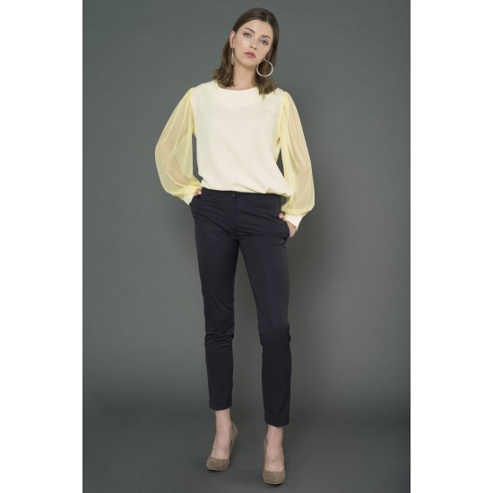 For You Moda Women's Tulle Sleeve Detailed Yellow Blouse