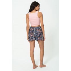 For You Woman Triple Blue Black Pink Woven Viscose Shorts&Bermuda