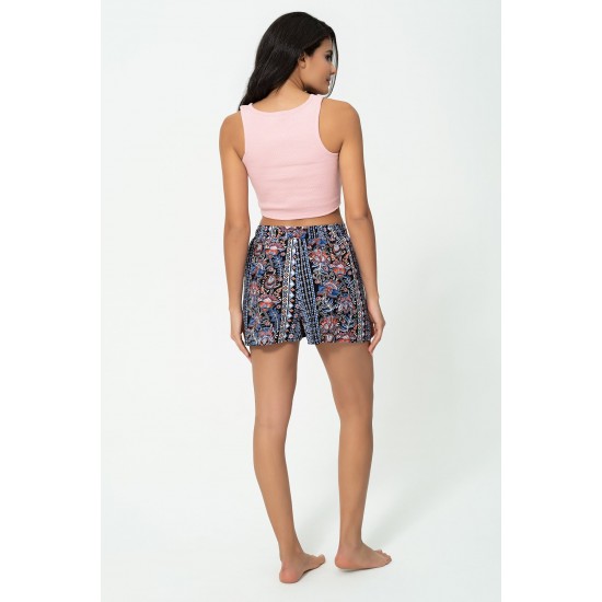 For You Woman Triple Blue Black Pink Woven Viscose Shorts&Bermuda