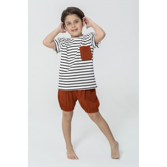 For You Kids Organic 3 Piece Pocket Anchor Embroidered Tile Pajamas Set