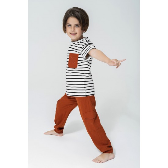 For You Kids Organic 3 Piece Pocket Anchor Embroidered Tile Pajamas Set