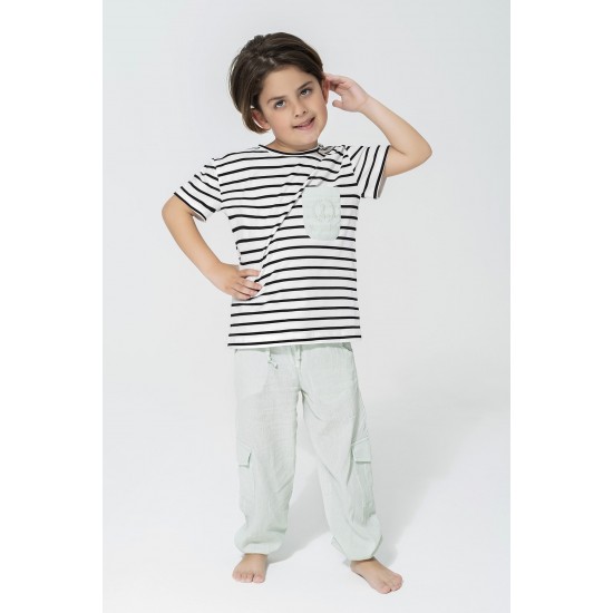 For You Kids Organic 3 Piece Pocket Anchor Embroidered MintGreen Pajamas Set
