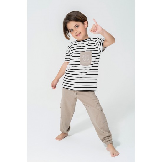 For You Kids Organic 3 Piece Pocket Anchor Embroidered Stone Pajamas Set