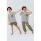 For You Kids Organic 3 Piece Pocket Anchor Embroidered Khaki Pajamas Set
