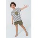 For You Kids Organic 3 Piece Pocket Anchor Embroidered Khaki Pajamas Set