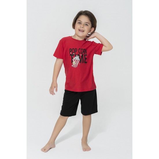 For You Kids 4-Piece For You Pop Corn Pattern Red Black Pajamas Set