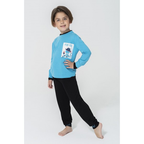For You Kids 4-Piece Octopus Pattern Blue Black Pajamas Set