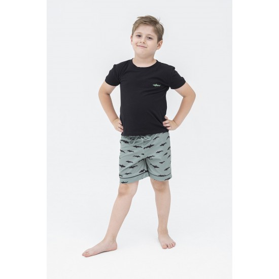 For You Kids 4-Piece Black Striped Shark Pattern Pajamas Set