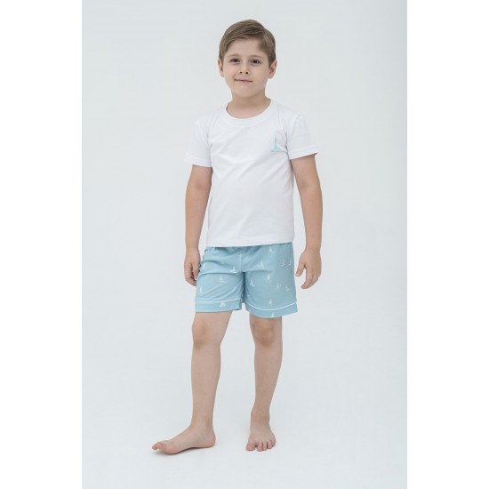 For You Kids Set of 4 White Pile Sailboat Pattern Pajamas