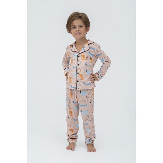 For You Kids 4-Piece Black Tie Dog Pattern Pajamas Set