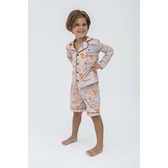For You Kids 4-Piece Black Tie Dog Pattern Pajamas Set