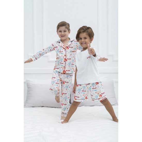 For You Kids 4 Pieces Red Tie Airplane Pattern Pajamas Set