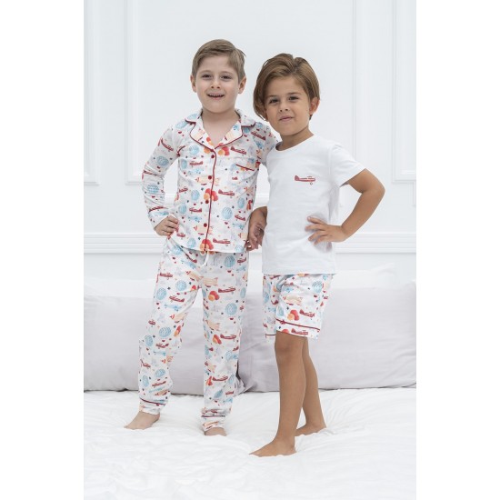 For You Kids 4 Pieces Red Tie Airplane Pattern Pajamas Set
