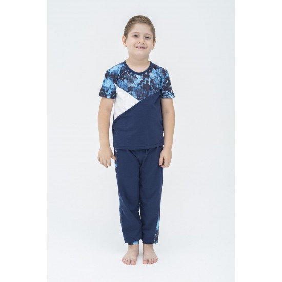 For You Kids 4 Pieces Navy Blue Camouflage Pattern Pajamas Set
