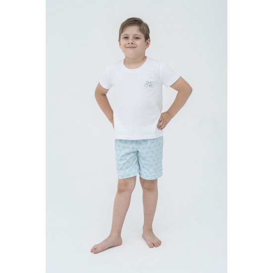 For You Kids 4-Piece Bicycle Pattern Ice Blue Pajamas Set