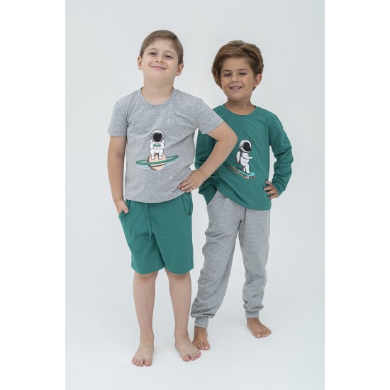 For You Kids Astronaut Patterned Green Pajamas Set of 4