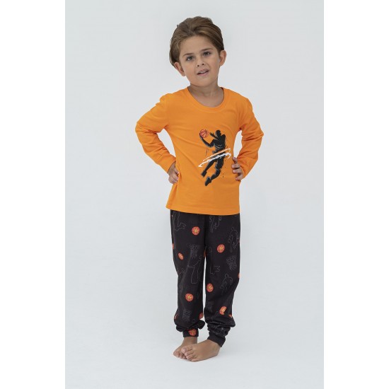 For You Kids 4-Piece Basketball Pattern Orange Pajamas Set