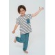 For You Kids Organic 3 Piece Pocket Anchor Embroidered Petrol Pajamas Set