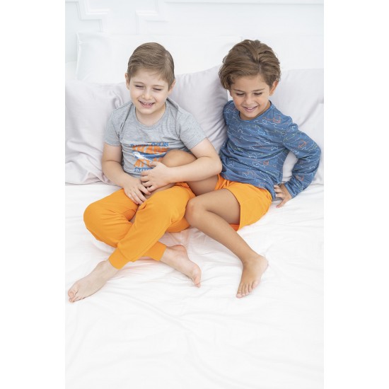 For You Kids Shark Pattern Orange Gray Pajamas Set of 4