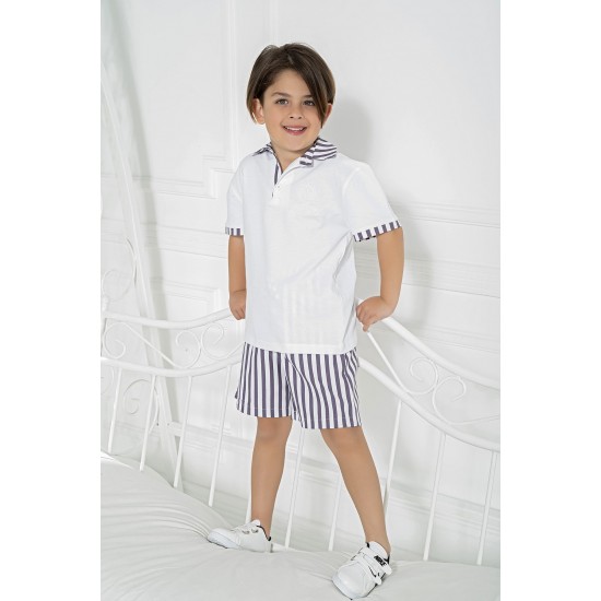For You Kids Shirt Collar Anchor Embroidered Bottom Top Set