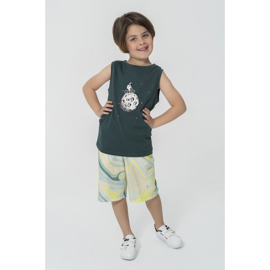 For You Kids Mars Cycling Pattern Green Athlete Capri Set