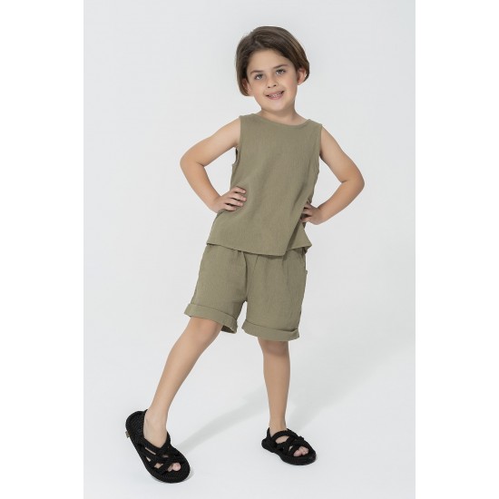 For You Kids Suspended Athlete Shorts Khaki Bottom and Top Set