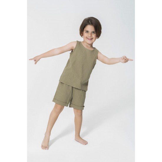 For You Kids Suspended Athlete Shorts Khaki Bottom and Top Set
