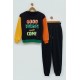 For You Kids Unisex Embossed Printed Black Crew Neck Sweatshirt Set
