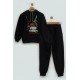 For You Kids Parca Printed Black Hooded Sweatshirt Set