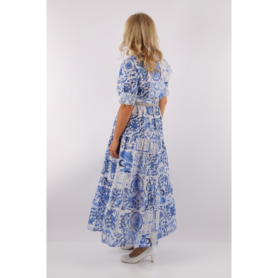 Plus Ditsy Floral V-Ausschnitt A-Linien-Kleid mit geraffter Taille