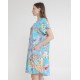 Women Floral Printed Blue Dress Short Sleeve Mini Dress Casual Summer Pleated Dresses