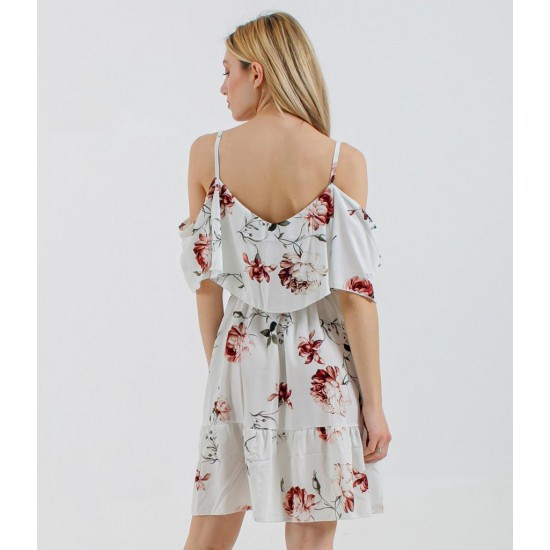 Spaghetti Strap White Floral Mini Dress