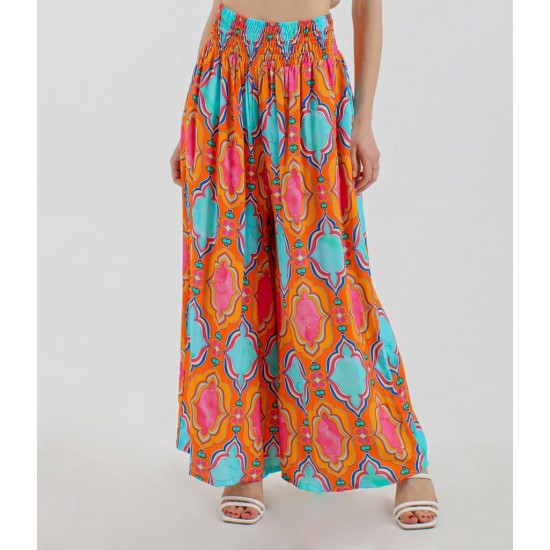 Woman Clothing Orange Palm Design Wrap Midi Dress