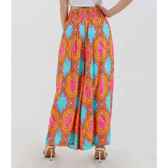 Woman Clothing Orange Multicolor Printed Wrap Midi Dress