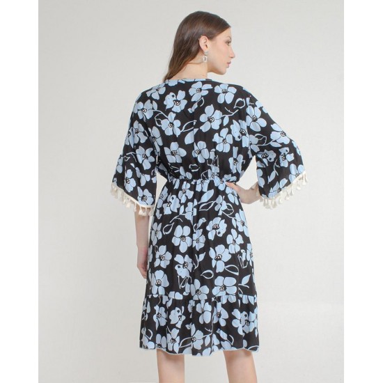 Round neck ruffle smock mini dress