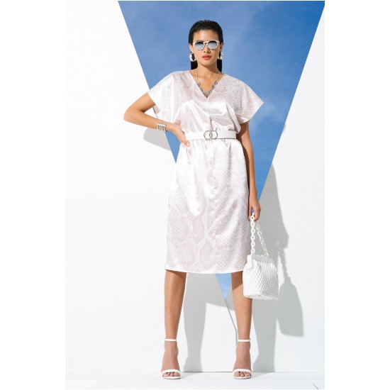 For You In&Out Indoor and Outdoor V-Neck Snake Pattern Belted Pink Satin Dressing Gown/Dress