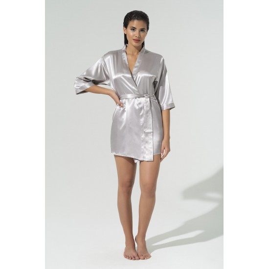 For You Sleepwear Plain Gray Satin Dressing Gown