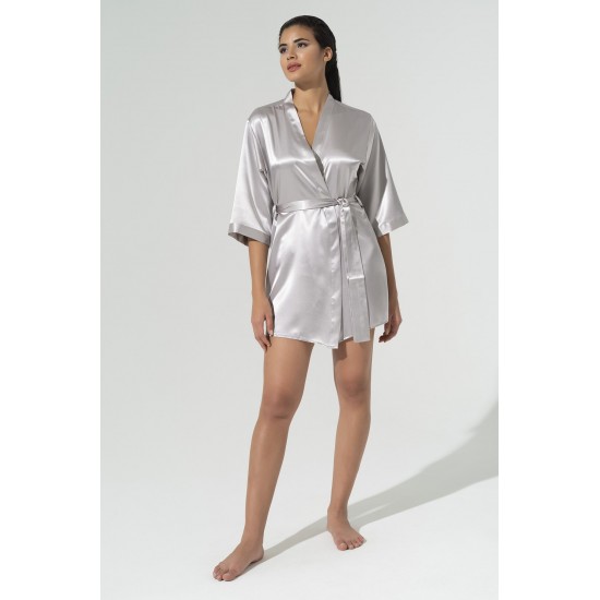 For You Sleepwear Plain Gray Satin Dressing Gown