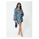 For You Sleepwear 5 Pieces Navy Blue Satin Dressing Gown and Nightgown Set