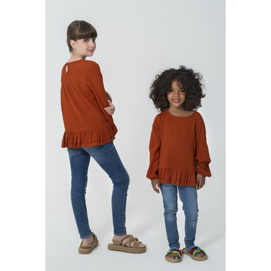 For You Kids Organic Skirt Ruffled Back Button Tile Blouse